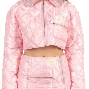 My mum made it quilted pink jacket and skirt set.